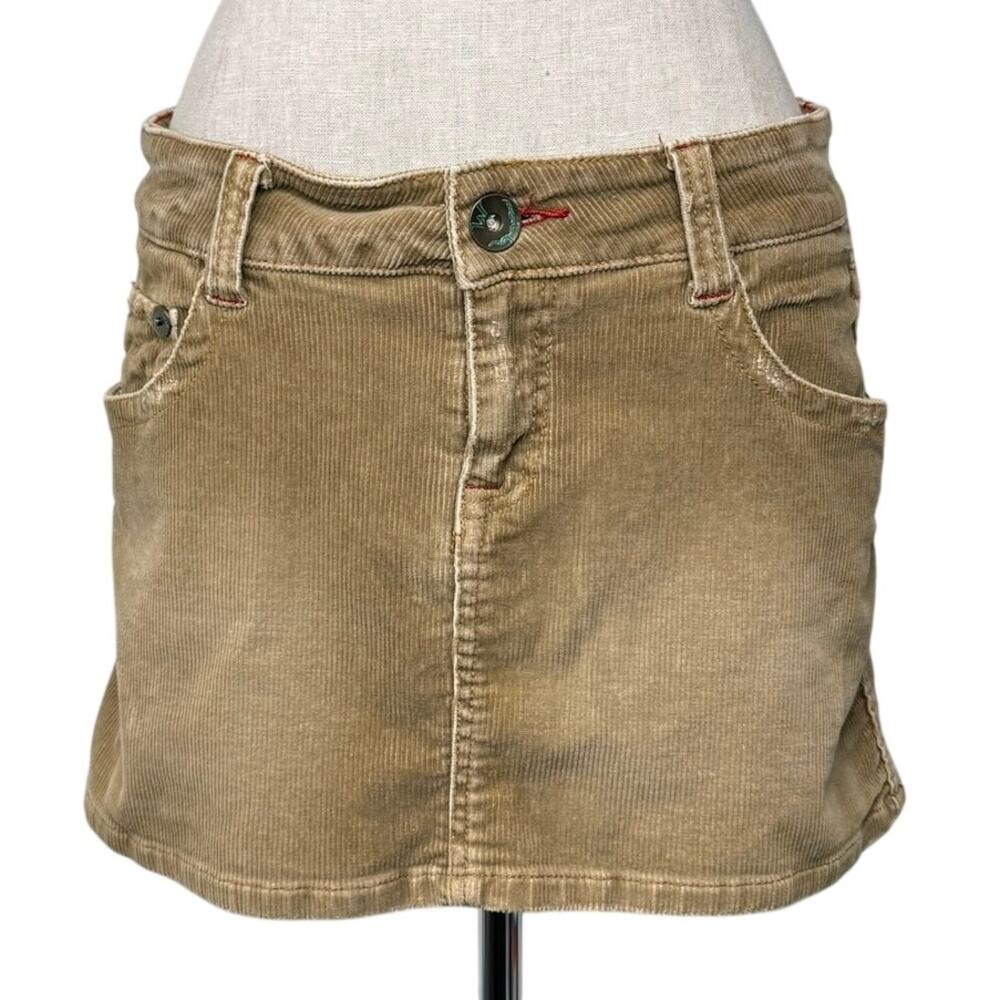 Marlow Corduroy Mini Skirt Tan Low Rise Distressed Y2K Vibe Grunge
